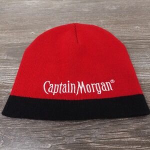 Captain Morgan Rum Hat Beanie Knit One Size Red Black Embroidered Logo